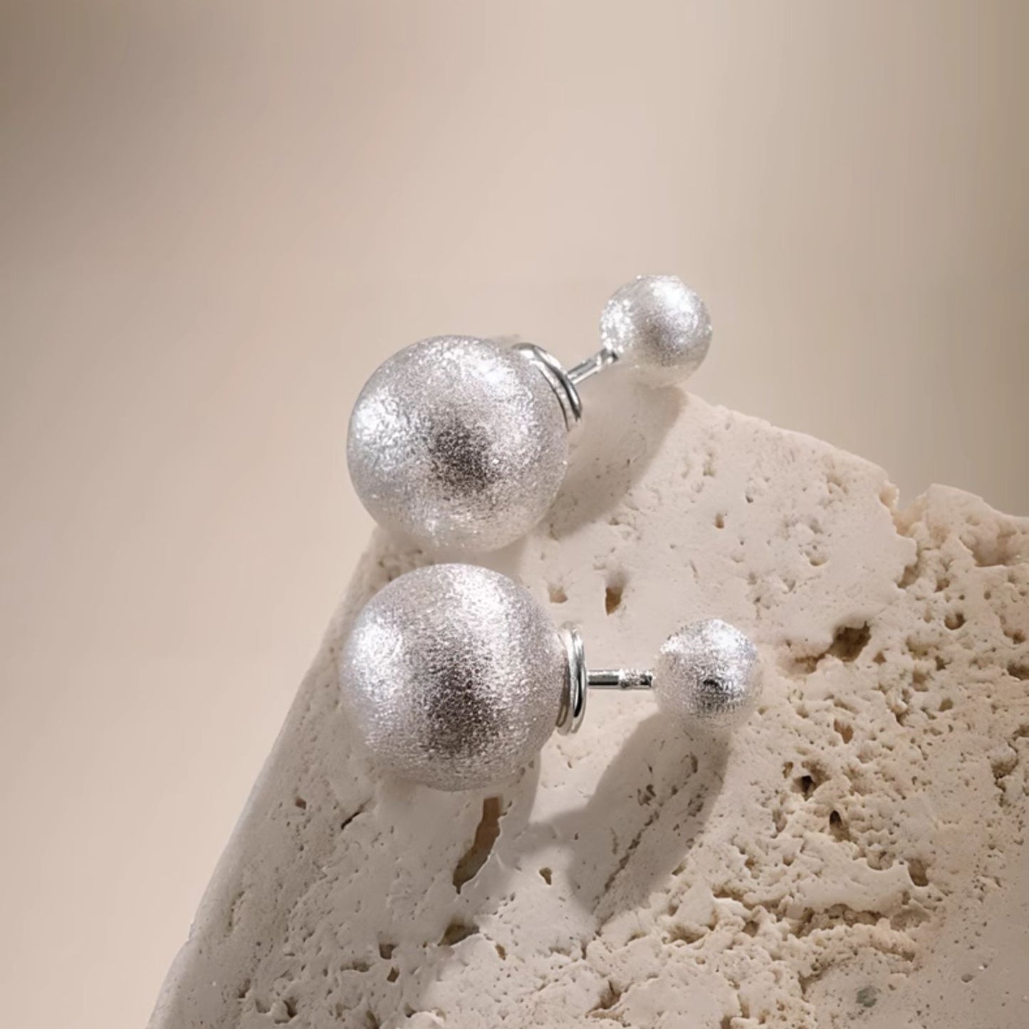 S925 Silver Brushed Round Ball Stud Earrings