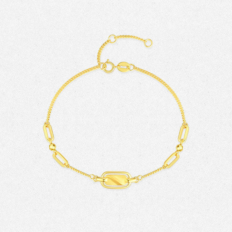 18K Gold Oval Tag Curb Chain Bracelet