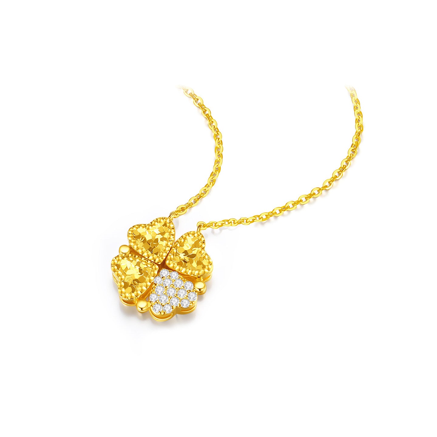 Gold Plated Silver Zircon Transformable Heart Clover Necklace