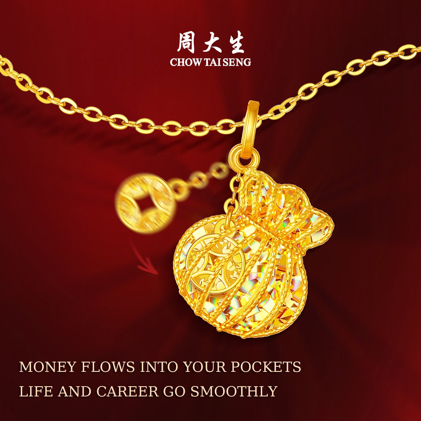 [Pre-sale] Dazzling Gold Series 24K Gold Wealth-Attracting Money Bag Pendant