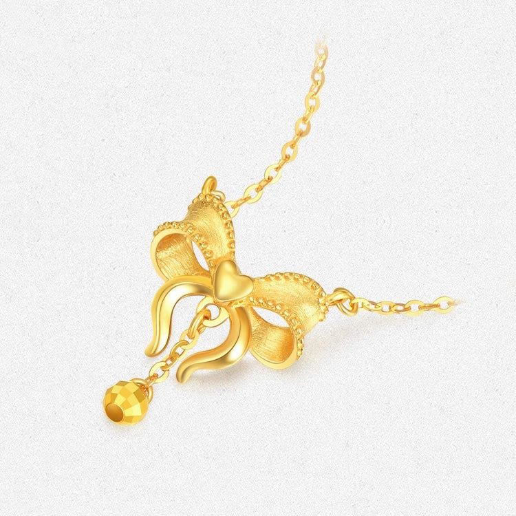 18K Gold Ribbon Bow Knot Necklace