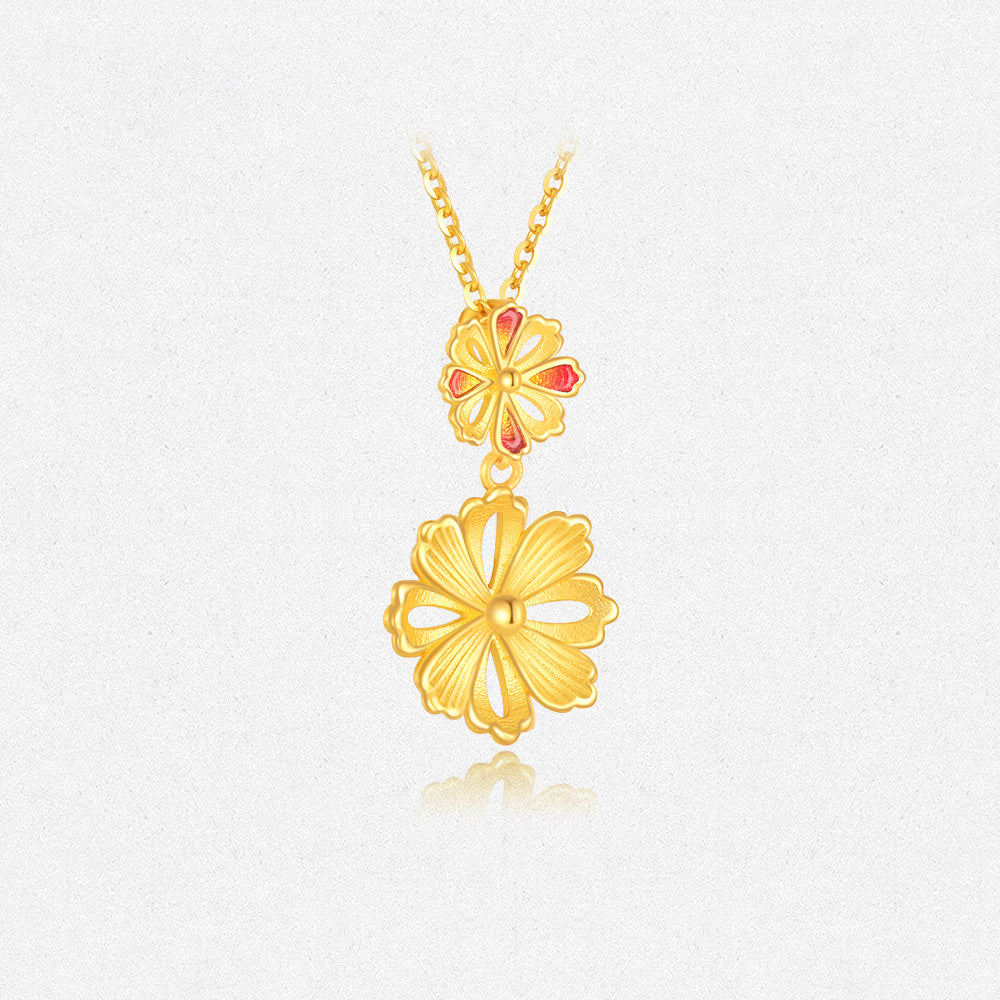 Twelve Gods of Flowers Series 24K Gold Happy Galsang Flower Pendant