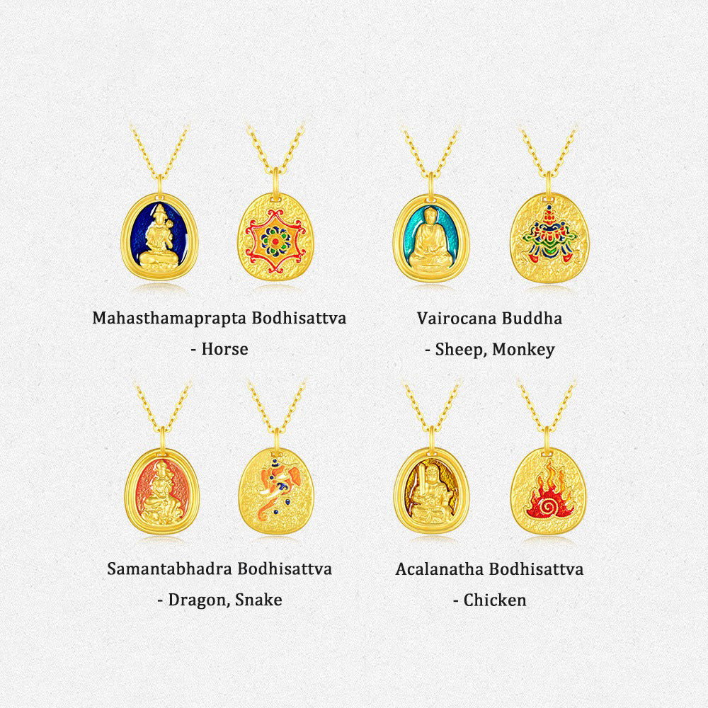 24K Gold Enamel Zodiac Guardian Buddha Pendant