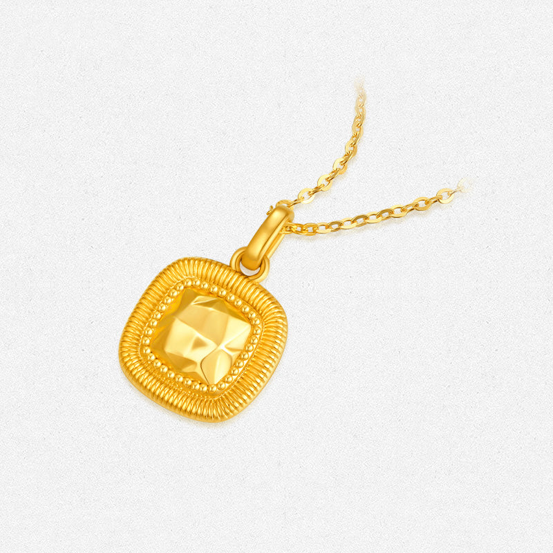 18K Gold Sugar Cube Necklace Pendant