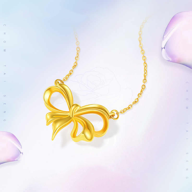 18K Gold Elegant Bow Knot Necklace