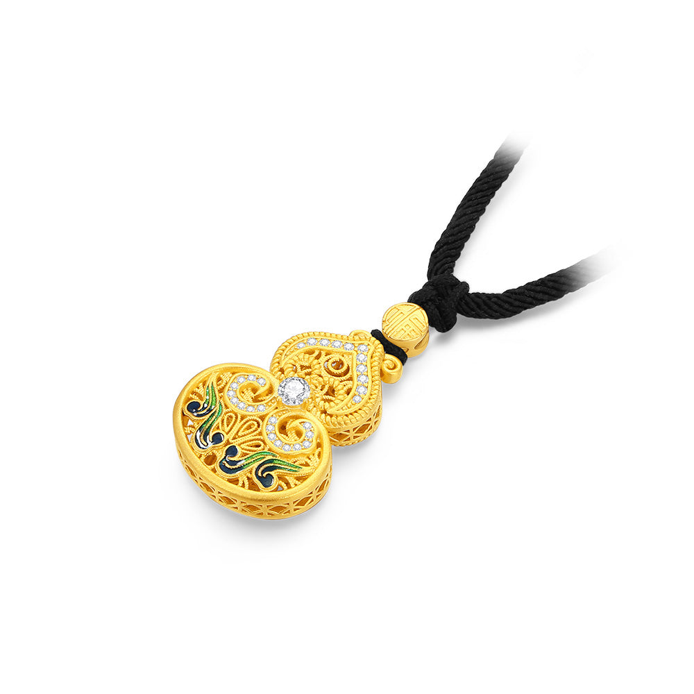 925 Silver Gold Plated Enamel Ruyi Gourd Pendant Necklace