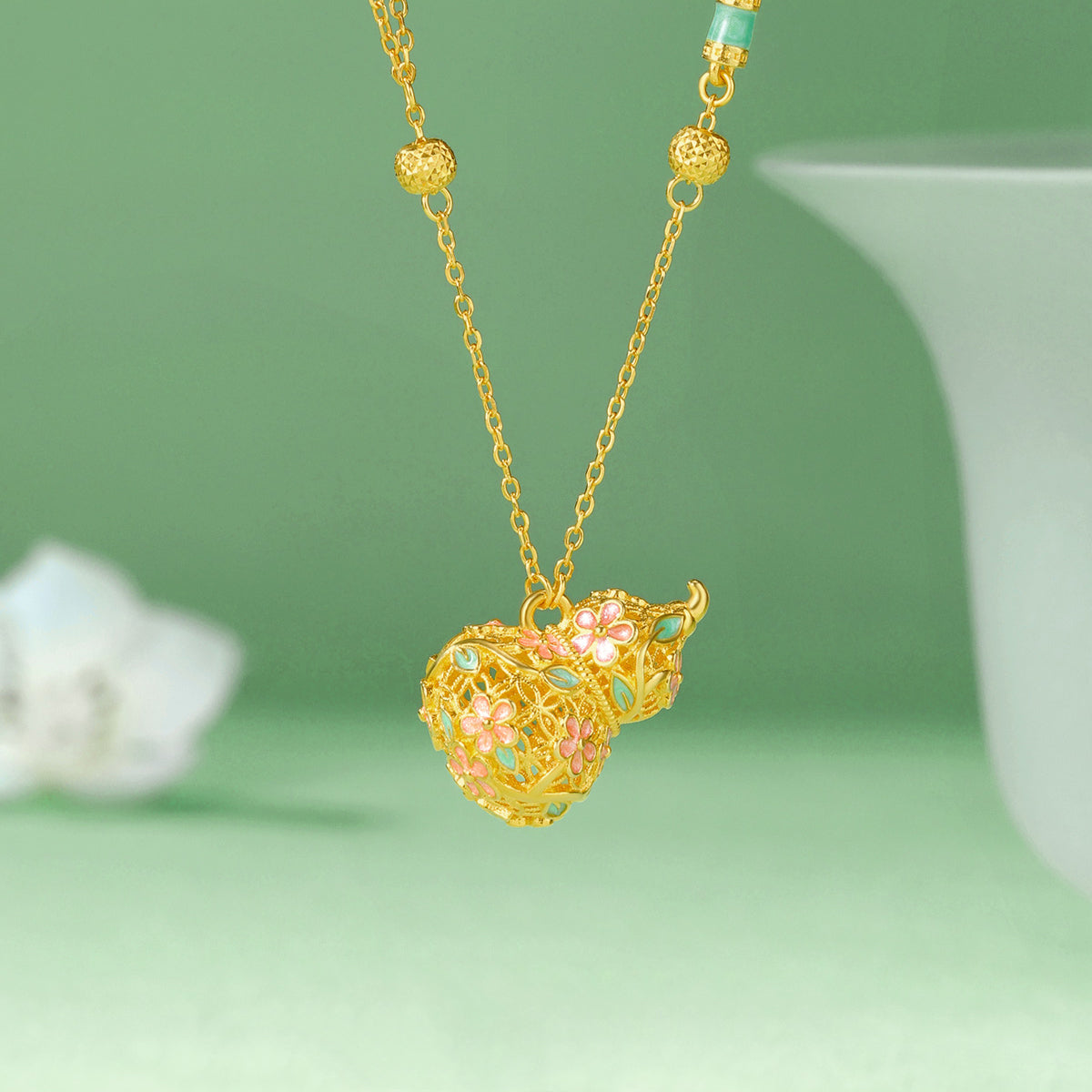 [Pre-sale] S925 Silver Enamel Hollow Filigree Gourd Necklace