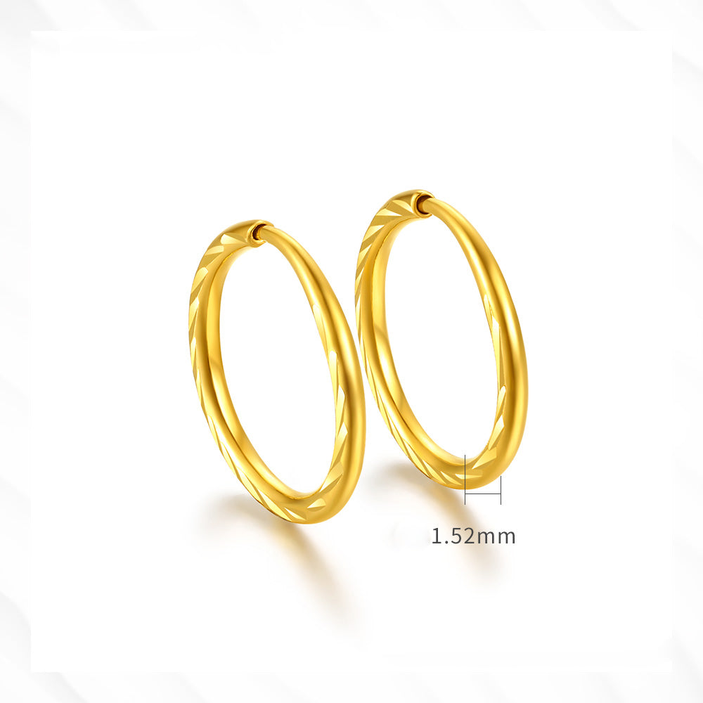 24K Gold Carved Pattern Hoop Earrings