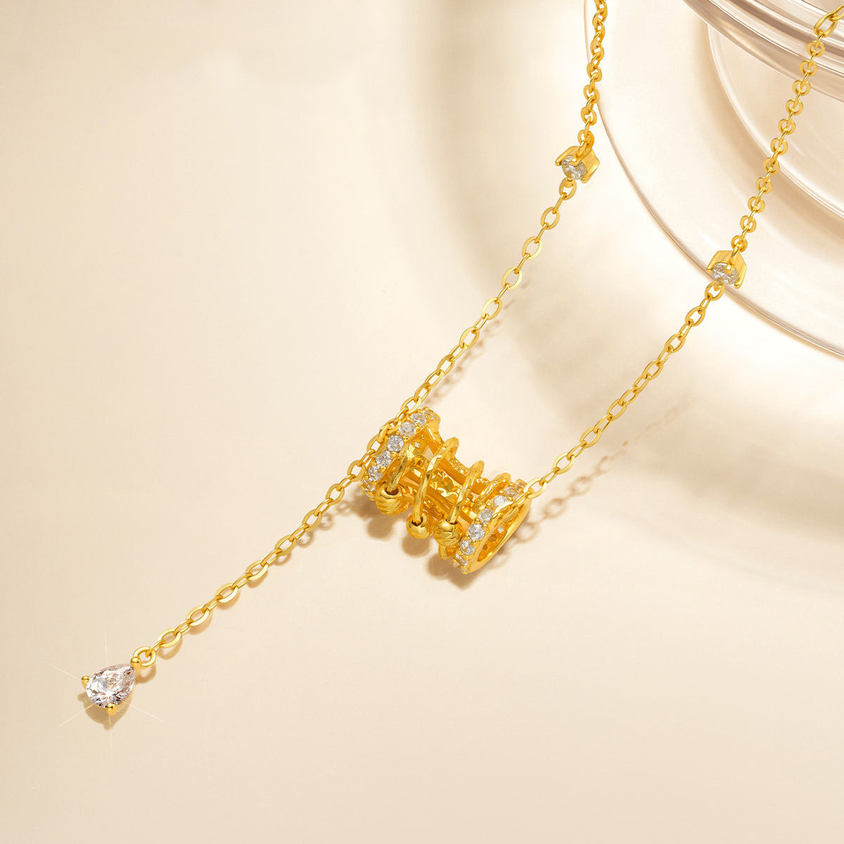 Gold Plated Silver Zircon Sparkling Small Waist Barrel Necklace