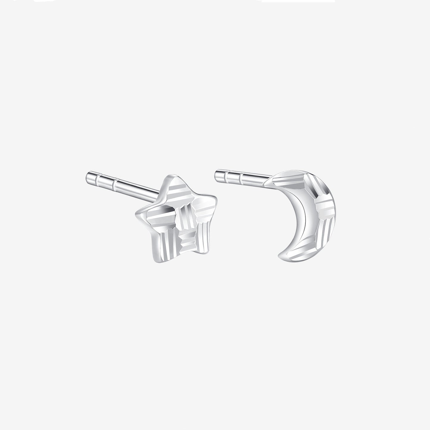 Platinum Star and Moon Asymmetric Stud Earrings
