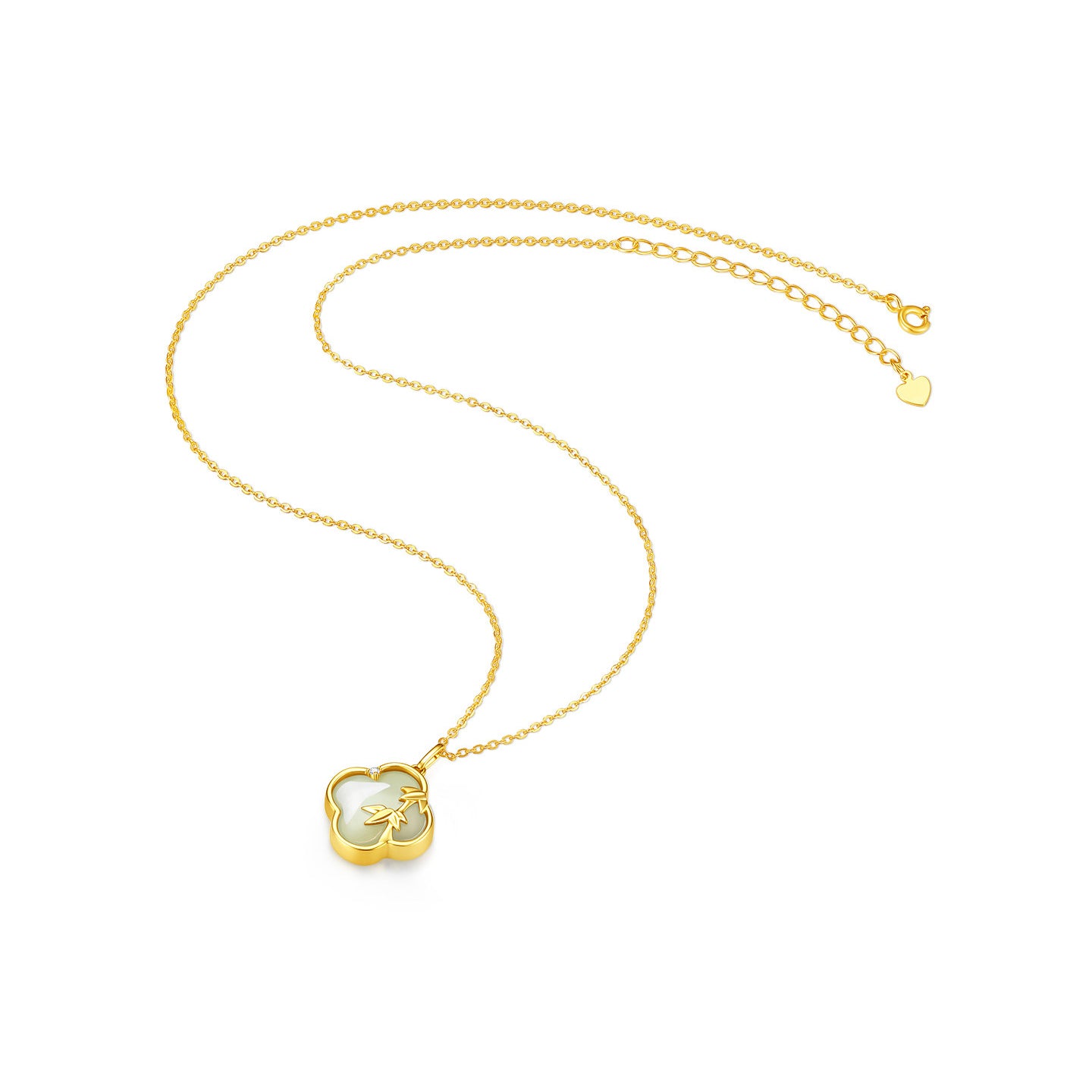 Gold Plated Silver Hetian Jade Bamboo Clover Necklace