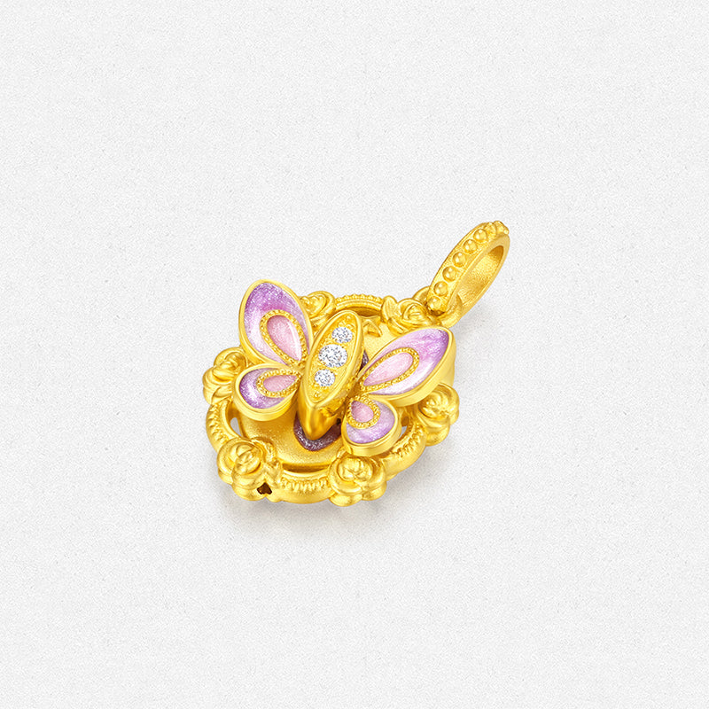 [Pre-sale] Monet Garden Series 24K Gold Diamond Luminous Enamel Vintage Rose Butterfly Pendant