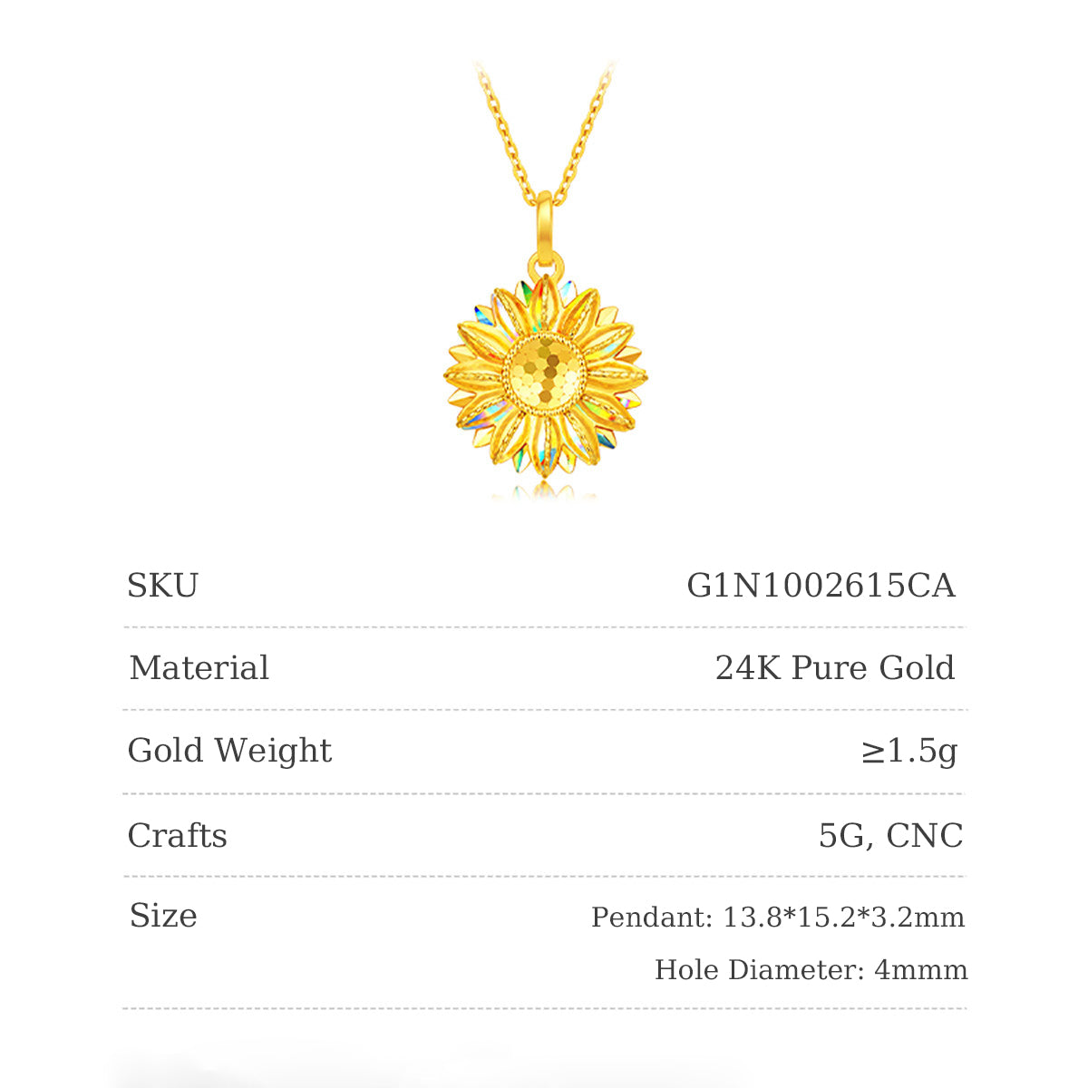 [Pre-sale] 24K Gold Romantic Sunflower Pendant