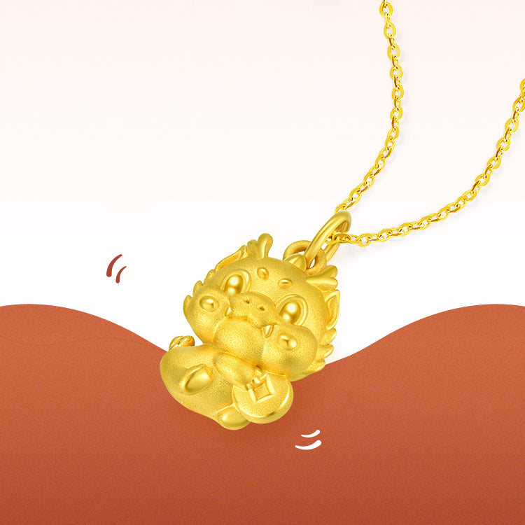 24K Gold Wealthy Coin Dragon Necklace Pendant