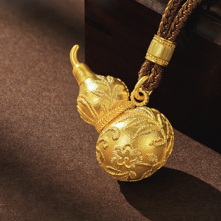 Chinese Cultural Relics Series 24K Gold Nanjing Brocade Gourd Necklace