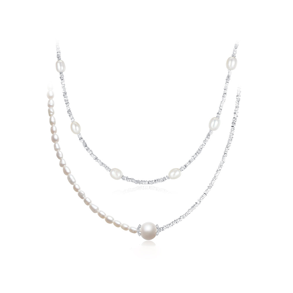 S925 Silver Cube Pearl Necklace