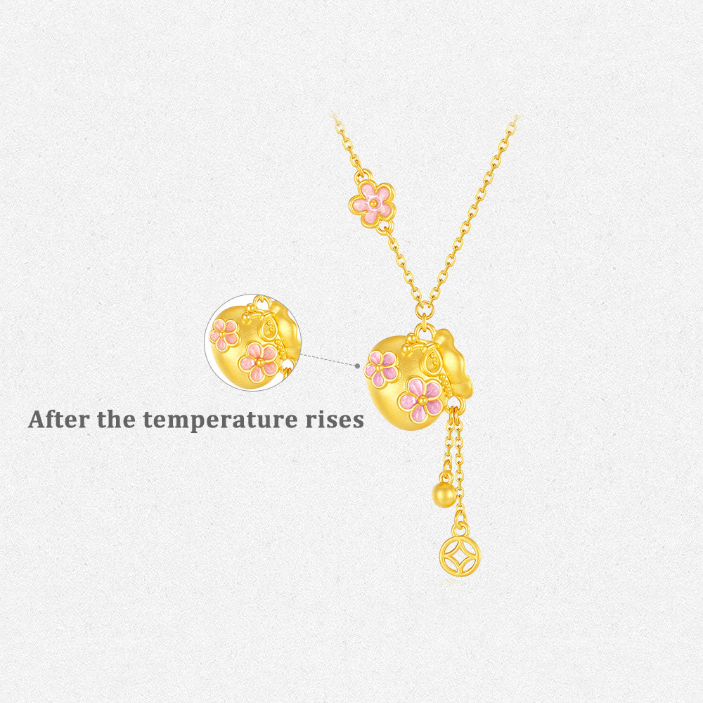 [Pre-sale] Twelve Gods of Flowers Series 24K Gold Temperature Color Change Enamel Peach Blossom Lucky Bag Necklace