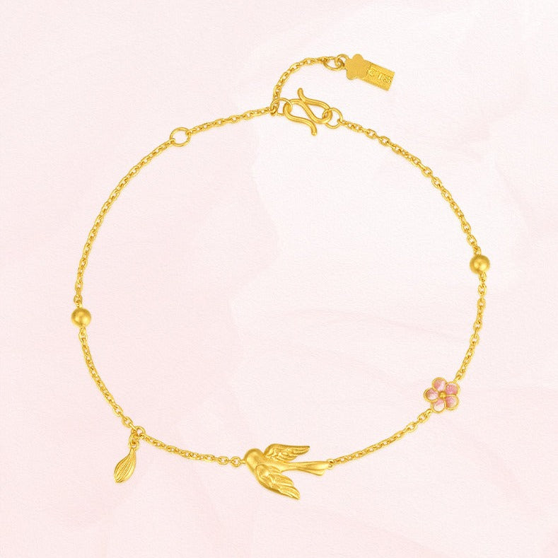 Twelve Gods of Flowers Series 24K Gold Magpie and Plum Blossom Fairly Bracelet