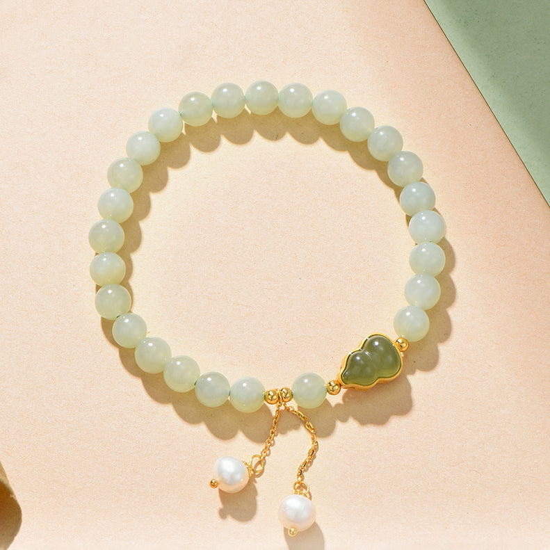 [Pre-sale] S925 Silver Hetian Jade Gourd Beaded Bracelet