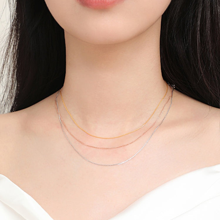 18K Gold Basic Fox Tail Chopin Chain Simple Necklace