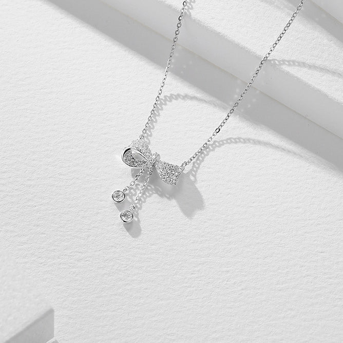 S925 Silver Zircon Sweet Bow Knot Necklace
