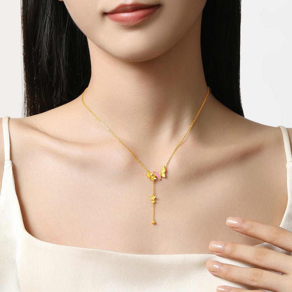 Monet Garden Series 24K Gold Butterfly Orange Blossom Y Necklace