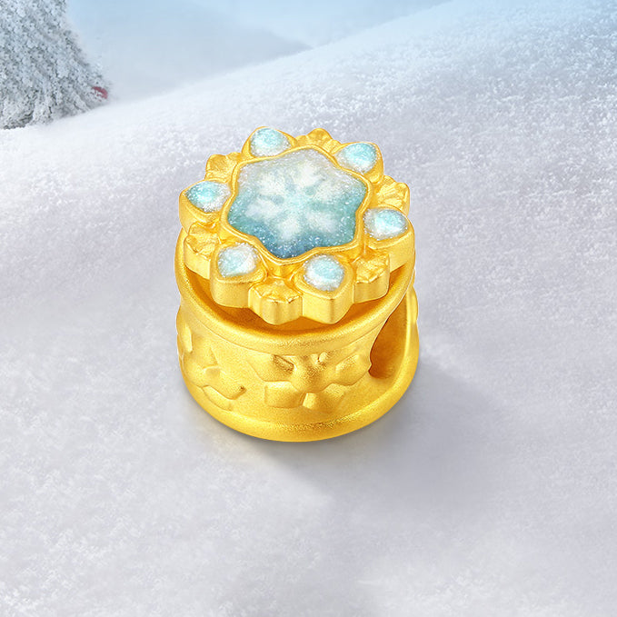 24K Gold Luminous Enamel Rotating Snowflake Charm