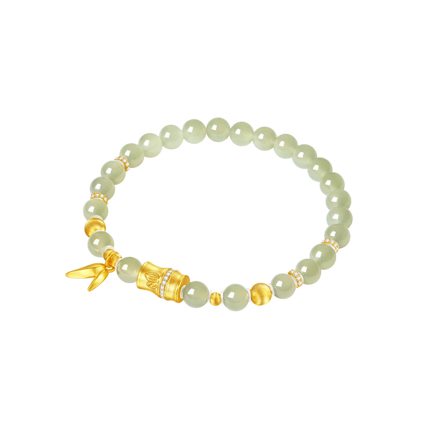 Gold Plated Silver Hetian Jade Bamboo Beaded Bracelet