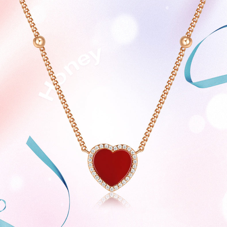 S925 Silver Zircon Red Heart Jewelry Set