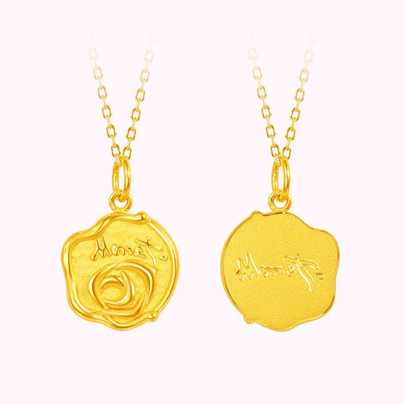 Monet Garden Series 24K Gold  Seal Wax Rose Necklace Pendant