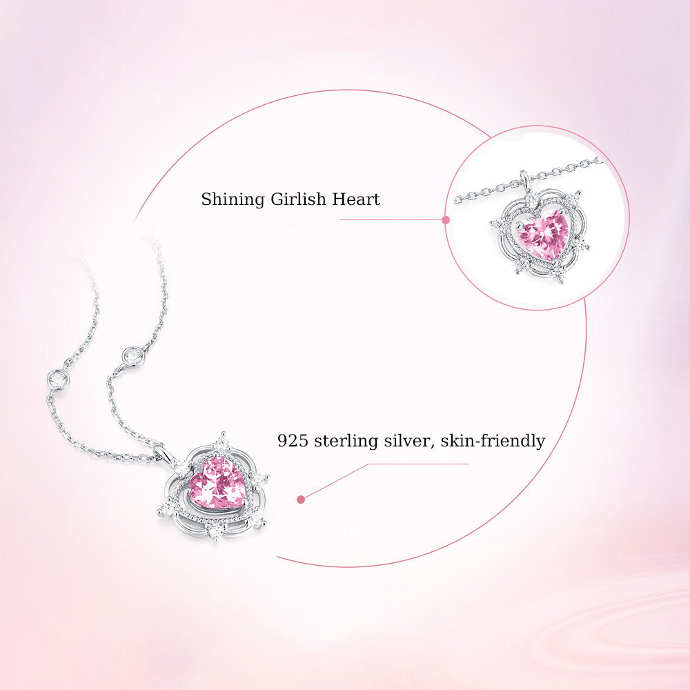 Silver Zircon Pink Blue Heart Necklace