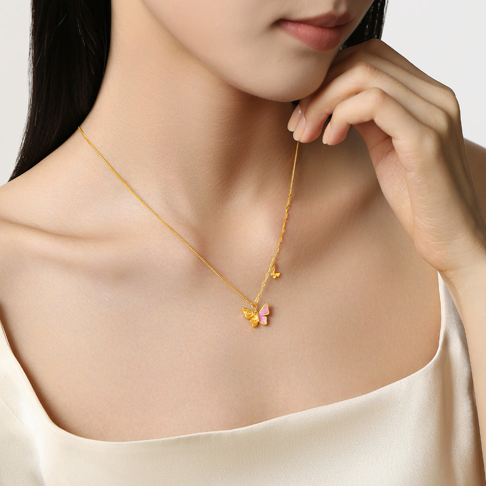 Monet Garden Series 24K Gold Butterfly Rose Necklace