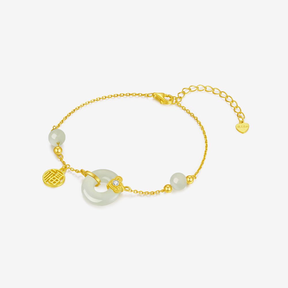 S925 Silver Hetian Jade Ping An Buckle Bracelet