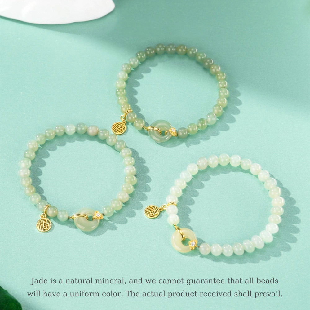 [Pre-sale] Gold Plated Silver Hetian Jade Ping An Buckle Bead Bracelet