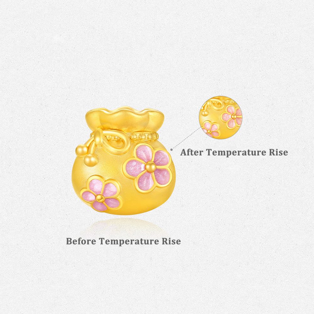 [Pre-sale] Twelve Gods of Flowers Series 24K Gold Temperature Color Change Enamel Peach Blossom Lucky Bag Charm