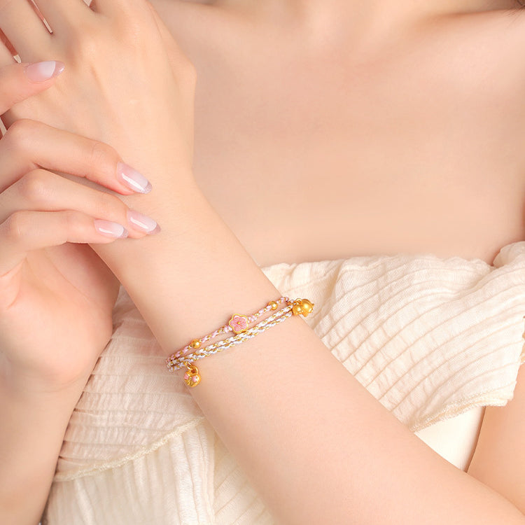 24K Gold Love Knot Peach Blossom Braided Bracelet