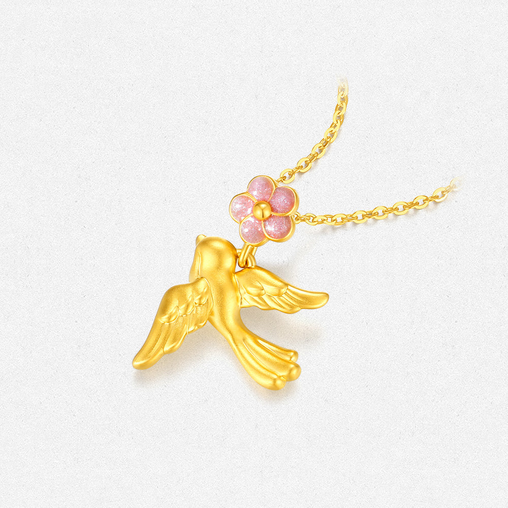 Twelve Gods of Flowers Series 24K Gold Magpie and Plum Blossom Fairly Pendant