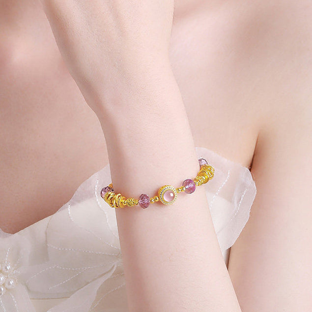 Gold Plated Silver Crystal Purple Cosmic Bracelet