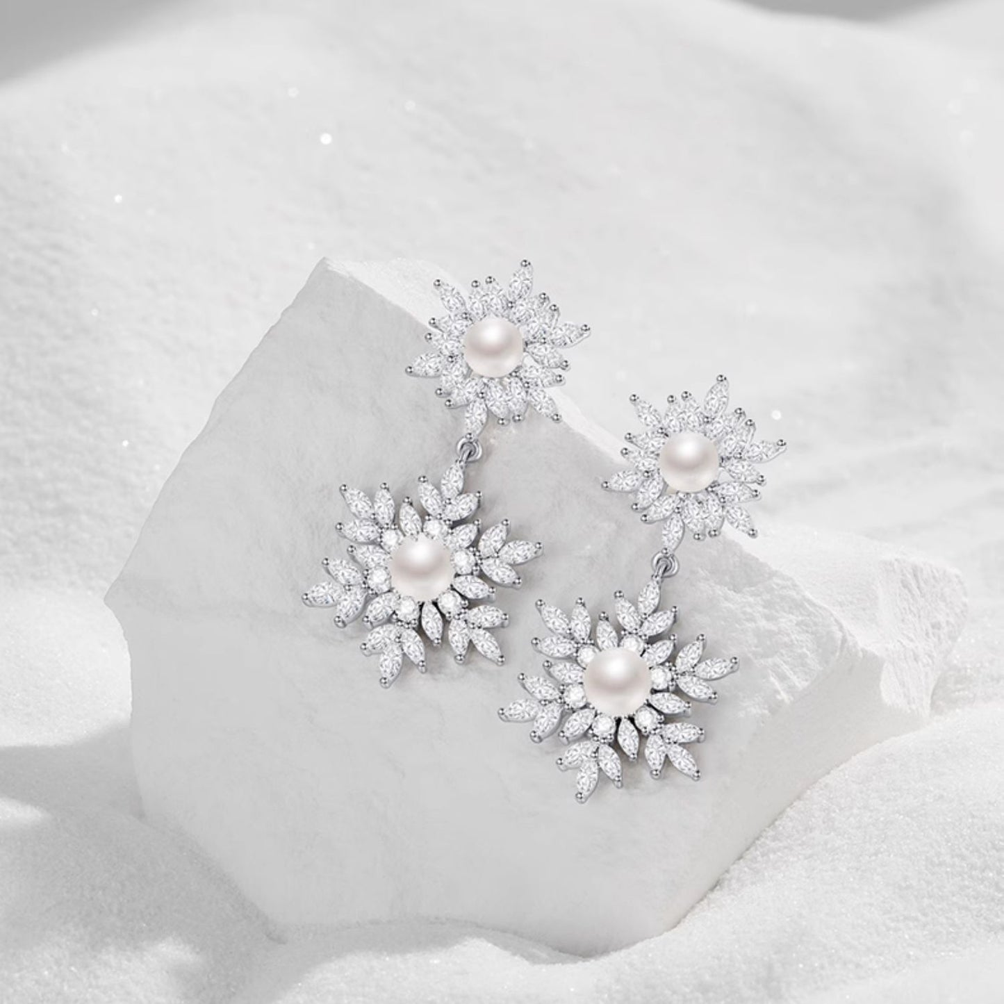 Gorgeous Pearl Snowflake Drop Earrings