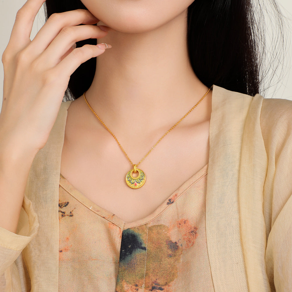 Chinese Cultural Relics Series 24K Gold Bodhisattva Lotus Base Necklace