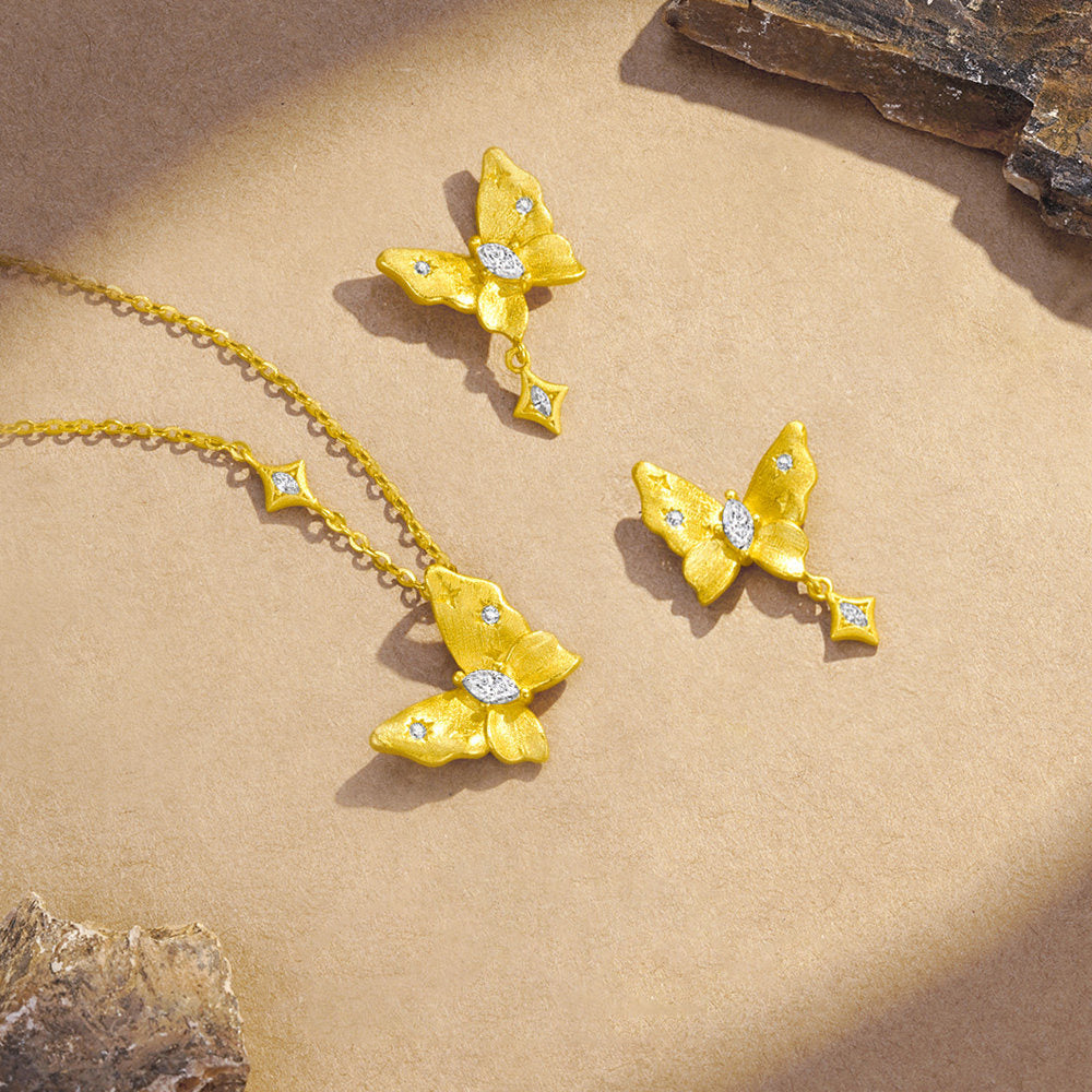 Gold Plated Silver Zircon Elegant Butterfly Earrings