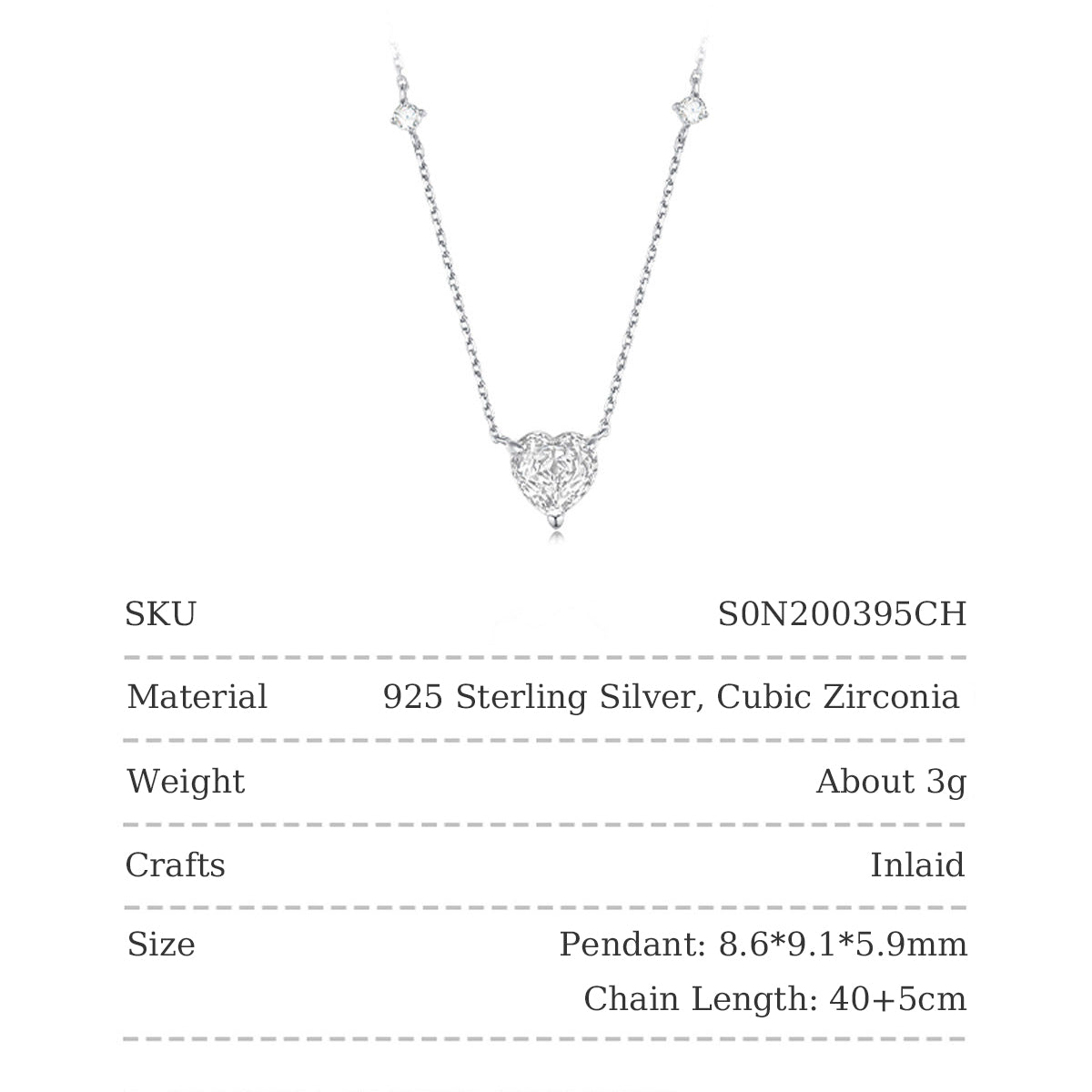 Silver Zircon Heart Jewelry Set - Necklace Earrings