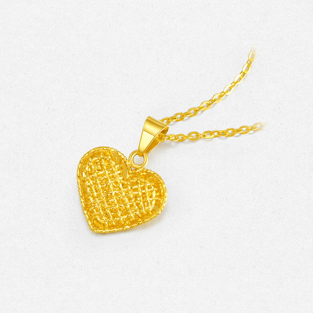 24K Gold Brushed Hollow Heart Necklace Pendant