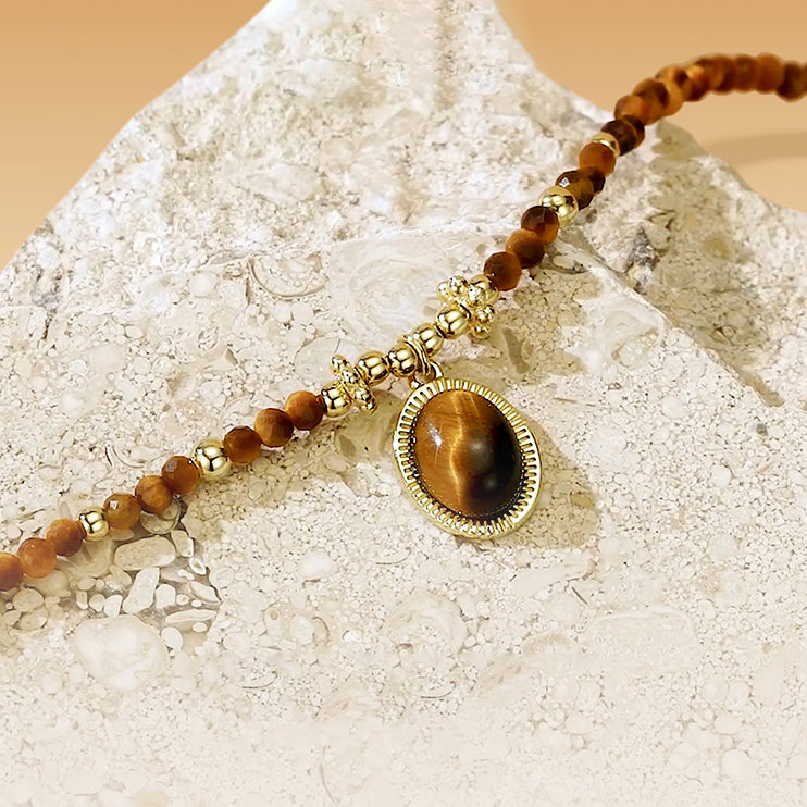 S925 Silver Tiger Eye Stone Sicily Holiday Vintage Necklace