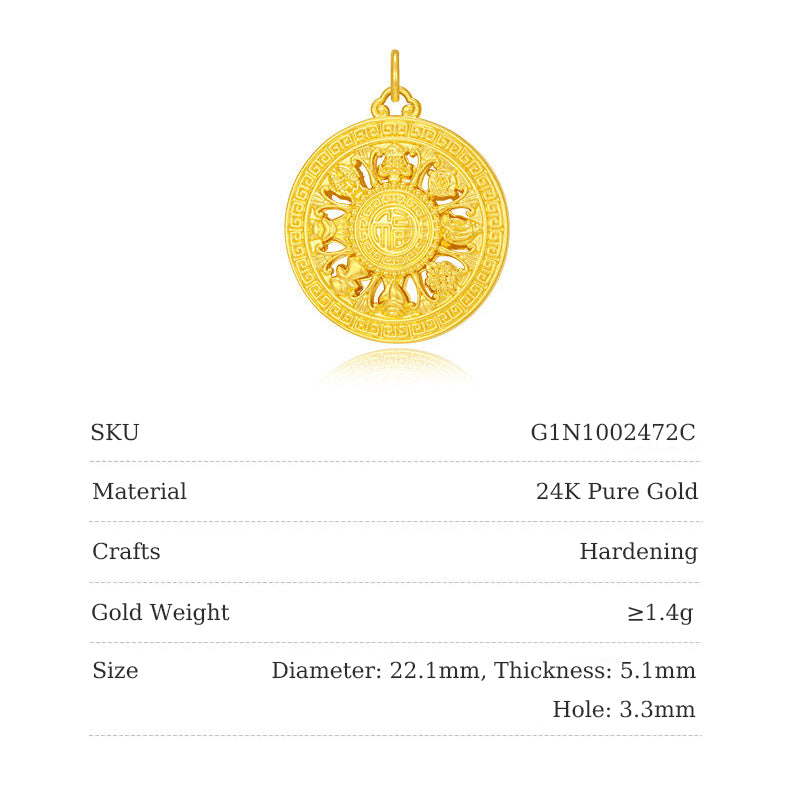 24K Gold Eight Treasures Compass Pendant