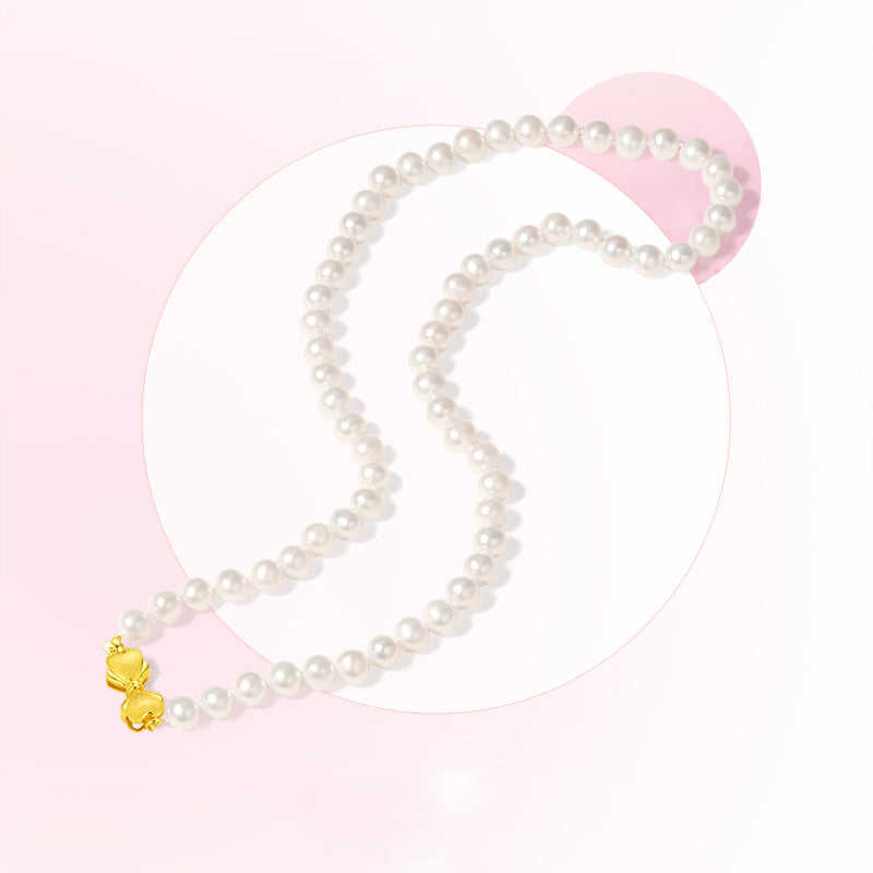 S925 Silver Gold Plated Bow Pearl Necklace