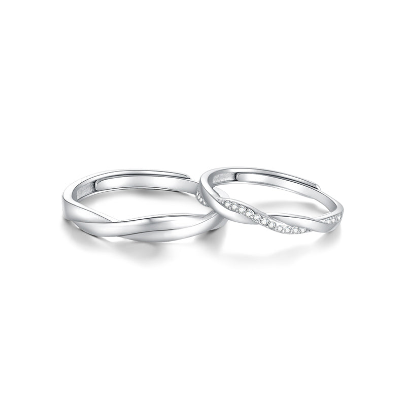 S925 Silver Zirconia Love Connecting Couple Rings