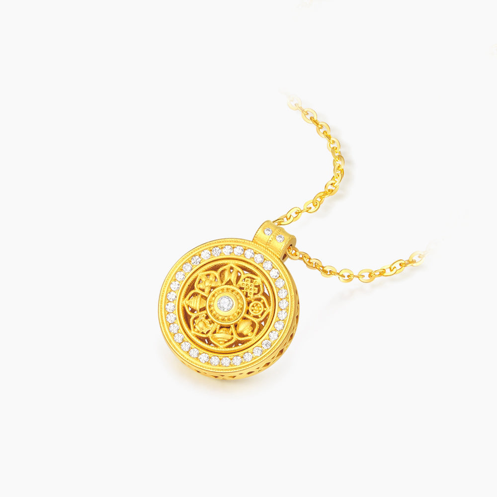 925 Silver Gold Plated Eight-treasure Compass Necklace