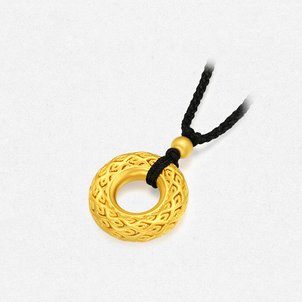 24K Gold Hollow Ping An Buckle Pendant Necklace