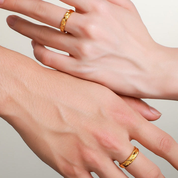 24K Gold Wheat Ear Couple Rings